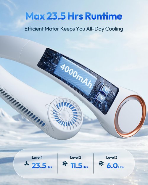 Gaiatop Portable Neck Fan Rechargeable, Hands-Free 360° Cooling, 23.5hrs Runtime, Battery Powered Personal Wearable Fan Quiet, Summer Outdoor Travel Essentials, Birthday Gifts for Women Men, White