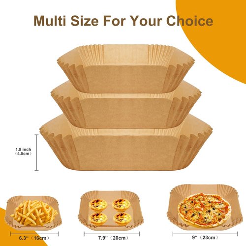 Air Fryer Paper Liners - 100 Pcs Non-Stick Parchment Liners for 7.9” Square Baskets | Food Grade Accessories