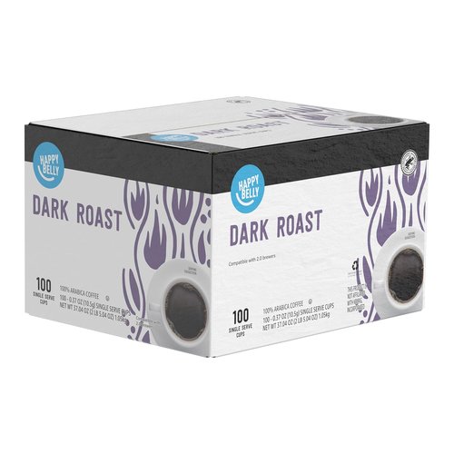 Happy Belly Dark Roast Coffee Pods - Compatible with Keurig 2.0 | 100 Count (Pack of 2)