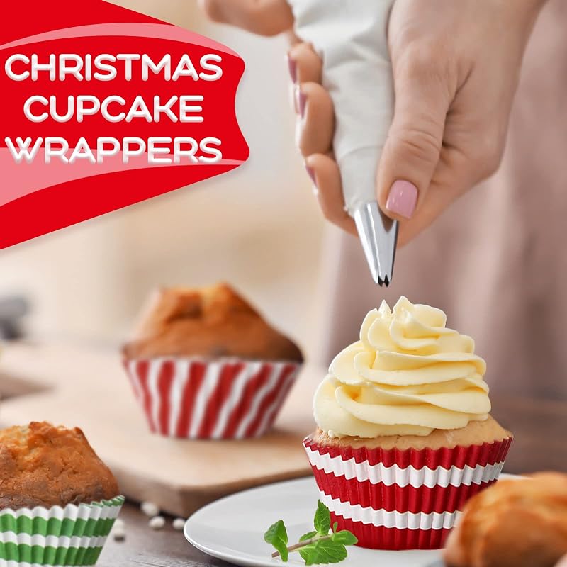 Christmas Cupcake Liners 600 Pcs - Candy Pattern Baking Cups Assorted 6 Styles