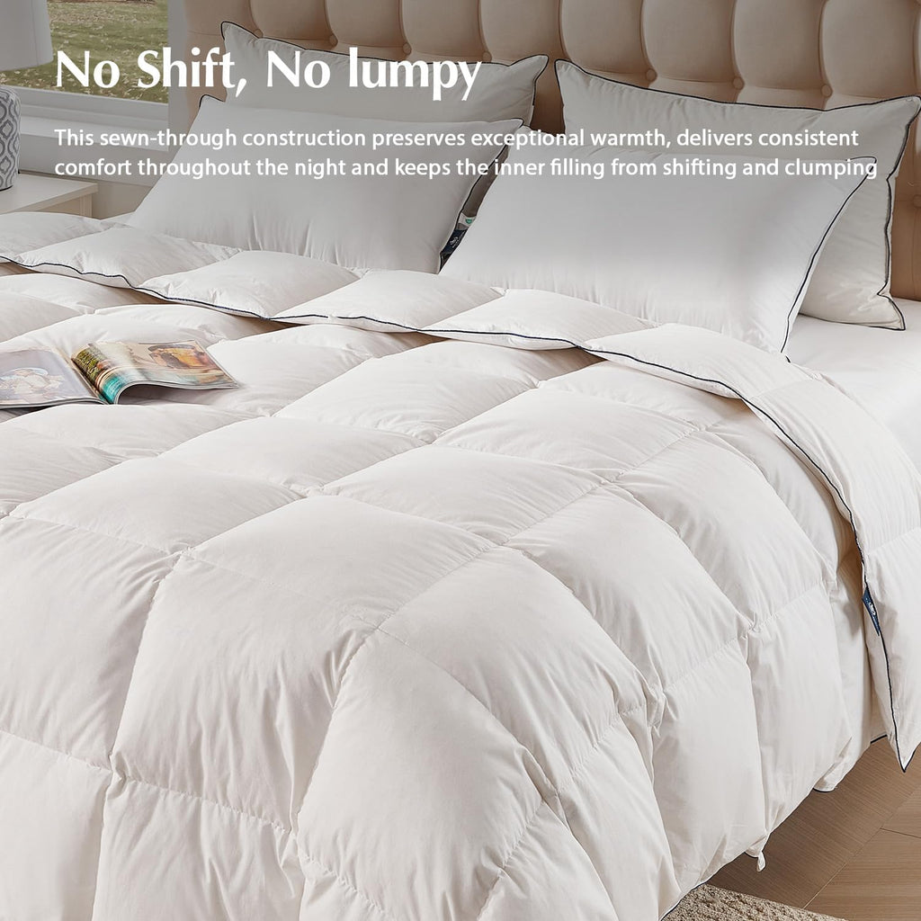 Pacific Coast Goose Down Comforter - Extra Fluffy White Duvet Insert | Queen Size, Soft & Breathable All-Season Luxury Bedding (90"x90")