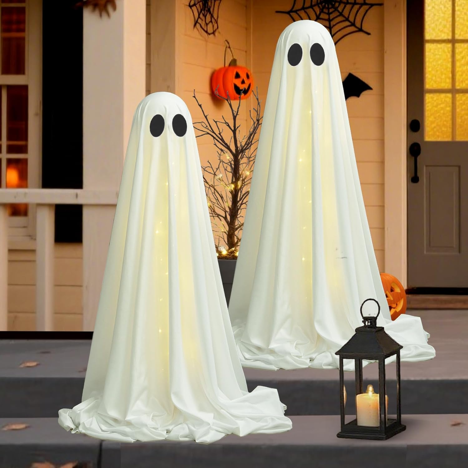VersaCharm Halloween Ghost LED String Lights - Spooky Indoor/Outdoor Decor with Remote Control | 2 Pack White