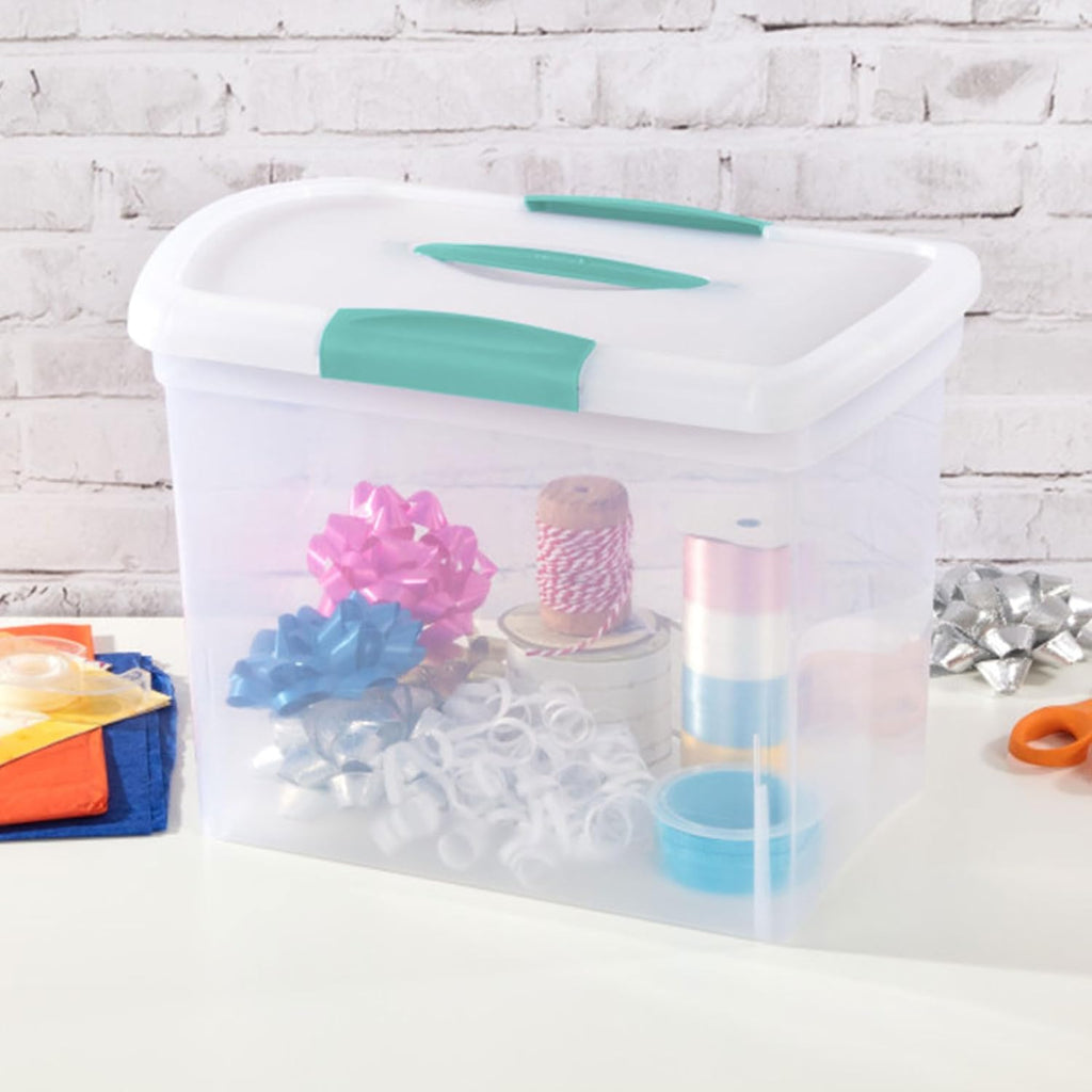 Sterilite Large Nesting ShowOffs - Stackable Storage Bins with Latching Lid & Handle | Clear 6-Pack for Office Organization