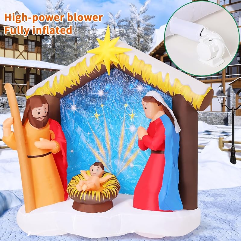 6 ft Nativity Scene Inflatable Outdoor Christmas Decor with LED Lights