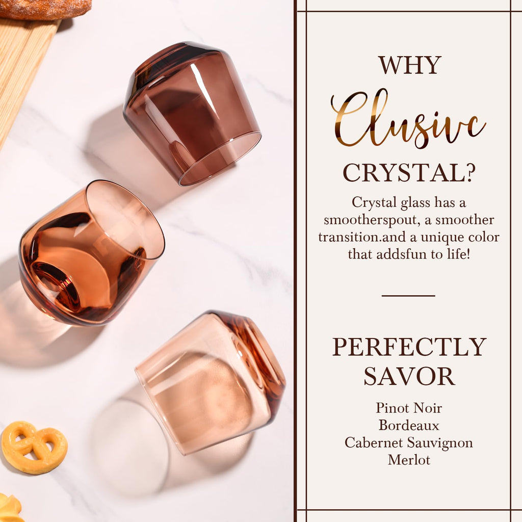 CLUSIVC Venus Stemless Wine Glass Set of 6-14oz Wine Glasses, Stemless Drinking Glasses for Wine, Cocktails & Beverages - Elegant Glassware for Home, Bar & Holiday Use