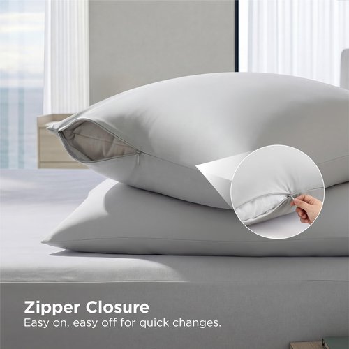 Bedsure Cooling Pillow Cases for Hot Sleepers, Cool Pillowcases for Night Sweats, Zipper Pillow Cases Queen Set of 2, Silky Soft & Breathable Cold Pillow Covers for Hair & Skin, Grey, 20x30 Inches