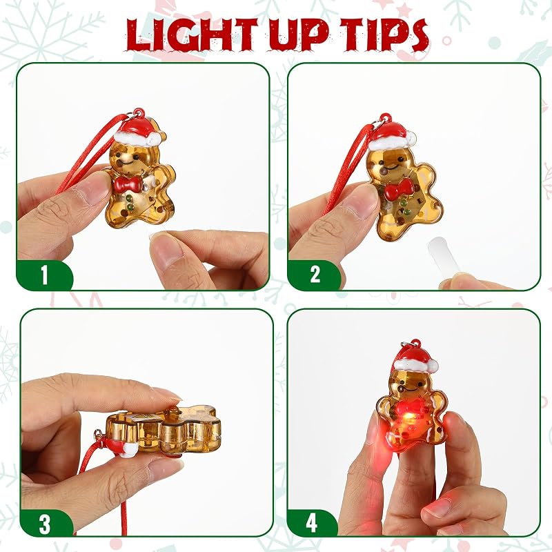Gingerbread LED Light Up Necklace for Adults - 30 Pcs, Yellow, Variation: Yellow+30+Gingerbread