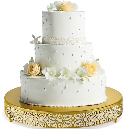 Wenqik Gold Wedding Cake Stand 16 Inch Metal Round Cake Stands Dessert Display Cupcake Stands Plates for Wedding Birthday Party Celebration