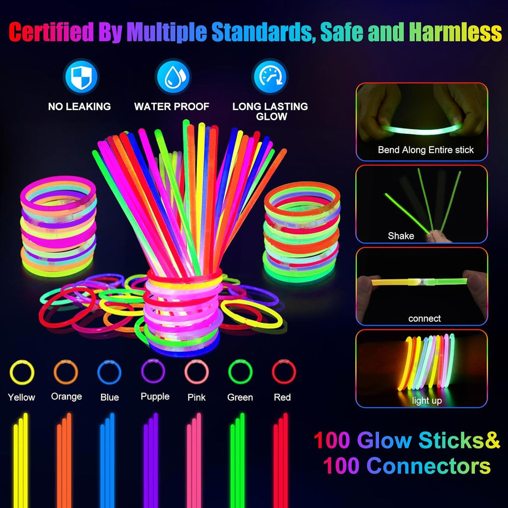 SHQDD Glow in the Dark Party Supplies - 158 PCS Set with LED Glasses, Finger Lights & Glow Sticks