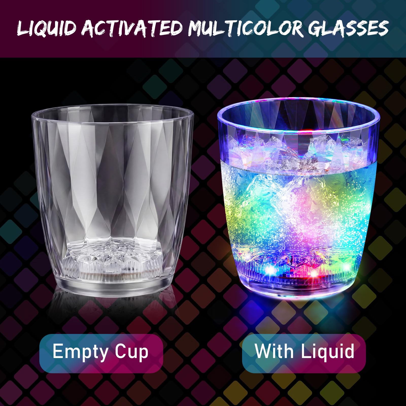 Potchen 24 Pcs 10 oz Plastic Light up Glasses LED Cups for Night Drinking Liquid Activated Glow Party Favor Multicolor Neon Shot Glasses for Disco Bar