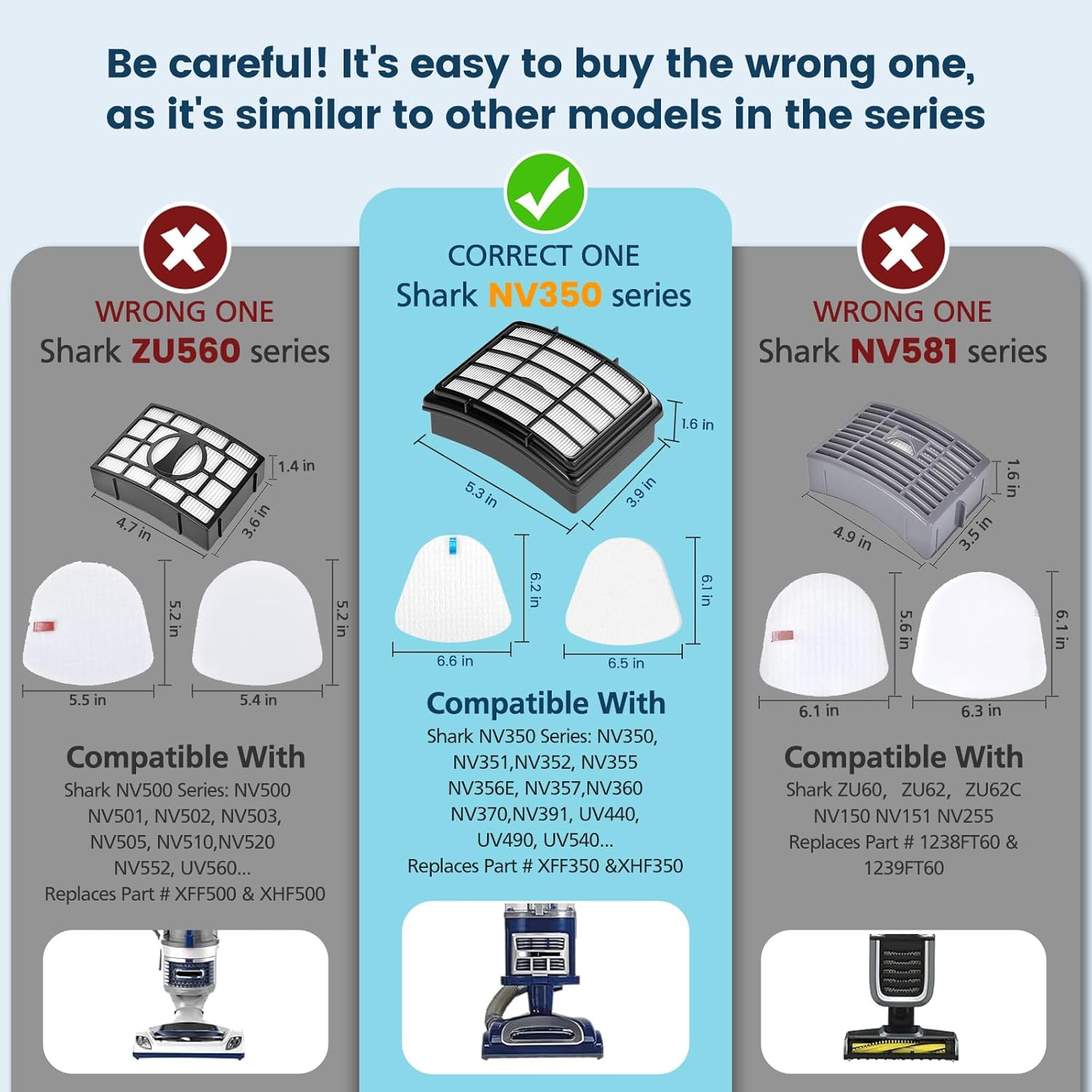 Shark | Foam and Felt Filters - Replacement for Navigator Lift-Away Vacuums | Compatible with ZU503AMZ, NV350, NV351, NV352, NV355, NV356E, NV360, NV370, NV391, UV440, UV490, UV500, UV540, UV550, CU500, XFF350, XHF350