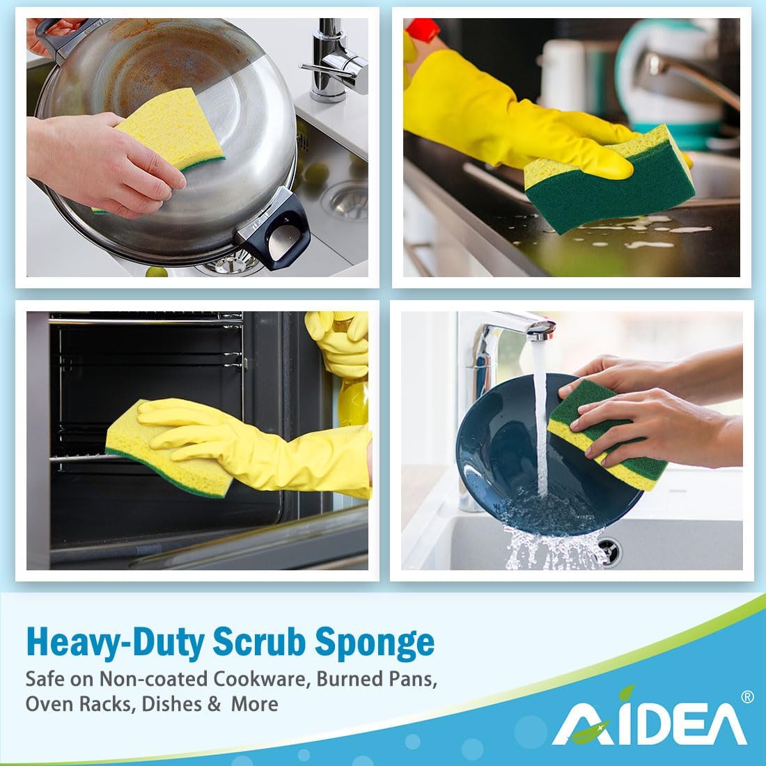 AIDEA Heavy-Duty Kitchen Sponges - 9 Count | Tough Scrubbing Power for Cookware & Household Cleaning