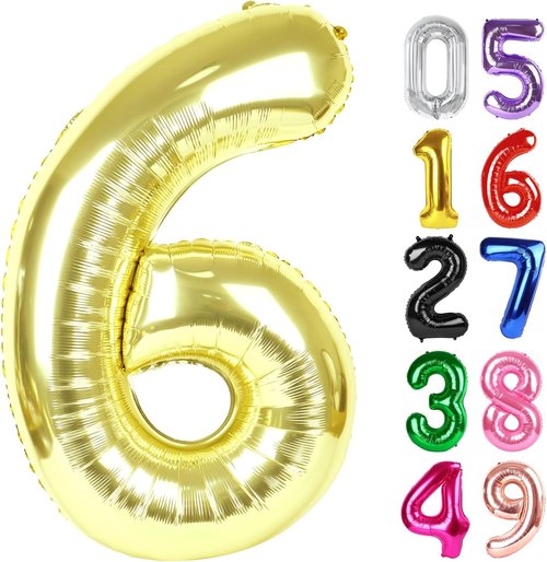 Light Gold Number 6 Balloon - 40 Inch Giant Foil Decoration for 6th Birthday Party Supplies