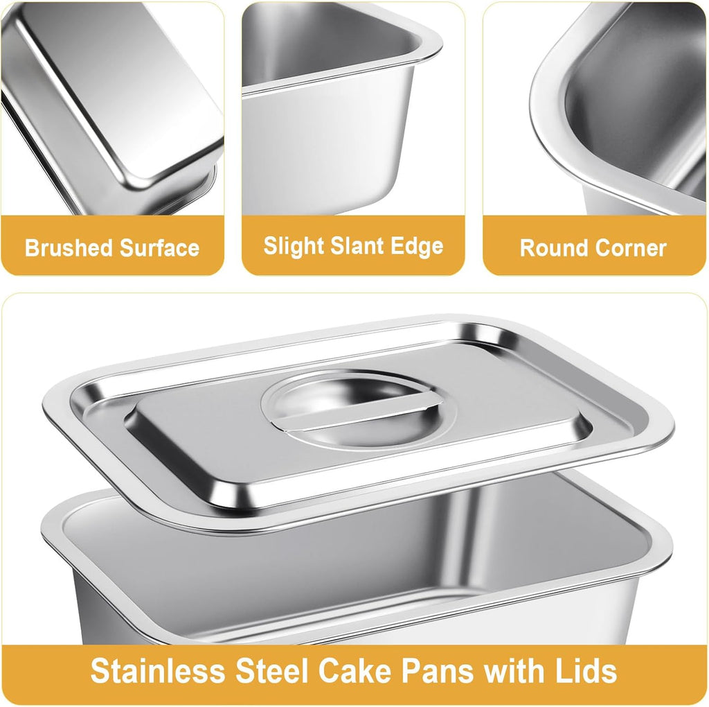 Regine Switzerland 4-Inch Deep Lasagna Pan Set - 2 Pack Stainless Steel Baking Pans with Lids | 7.4QT & 5.1QT Roasting Dishes