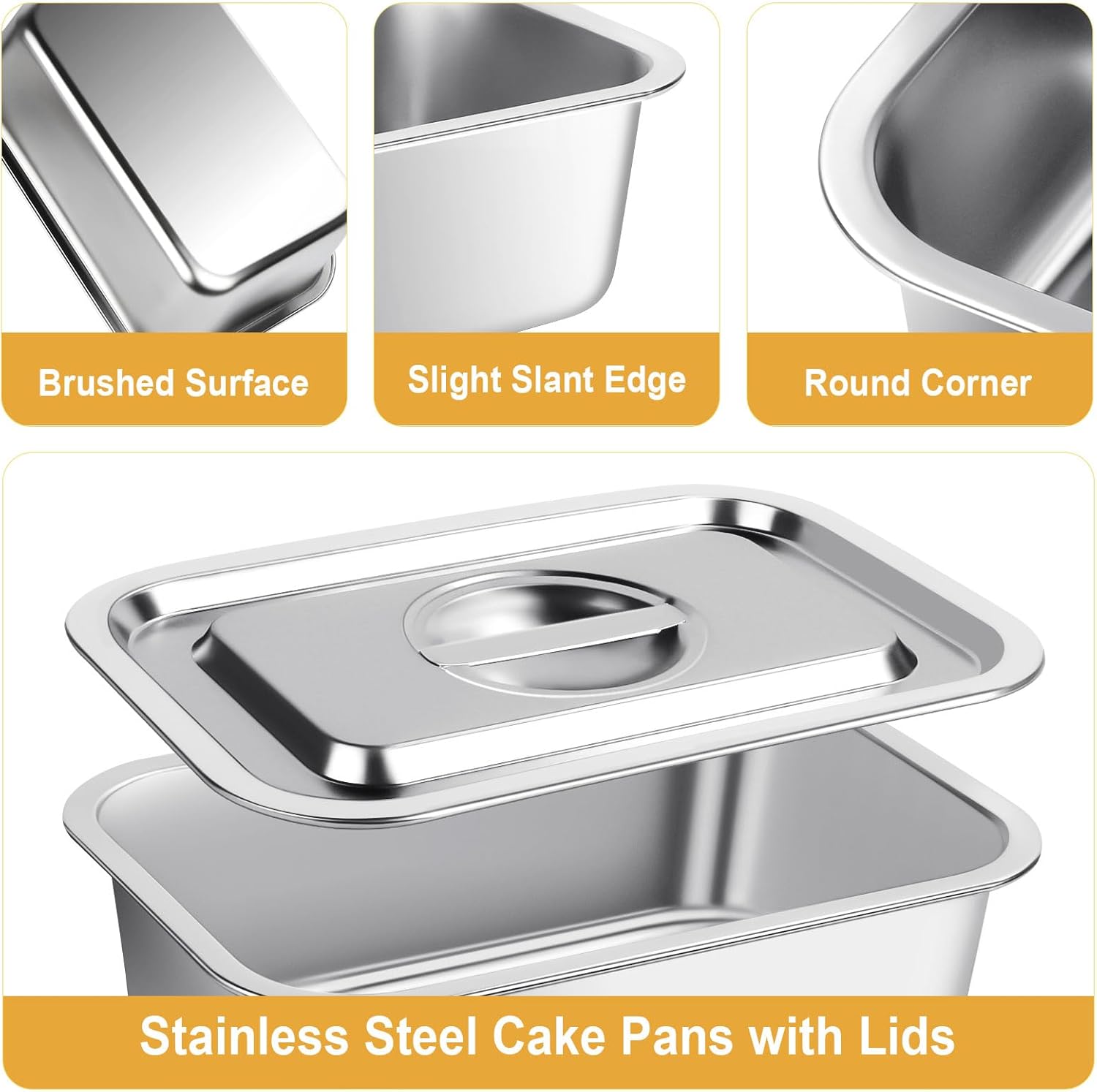 Regine Switzerland 4-Inch Deep Lasagna Pan Set - 2 Pack Stainless Steel Baking Pans with Lids | 7.4QT & 5.1QT Roasting Dishes