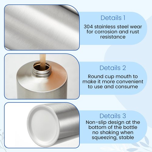 2 Pcs Large Stainless Steel Soap Dispenser(18.6 oz/550 Ml), Countertop Liquid Hand Soap Pump Bottle Rust Leak Proof Stand Free Metal Dispenser for Countertop Bathroom Kitchen Sink Hand Dish Lotion
