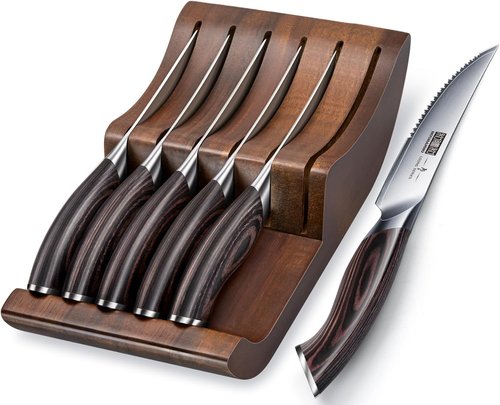 HOSHANHO Steak Knives Set - 6-Piece Japanese High Carbon Steel with Ergonomic Handles | 4.5-Inch Serrated Blades