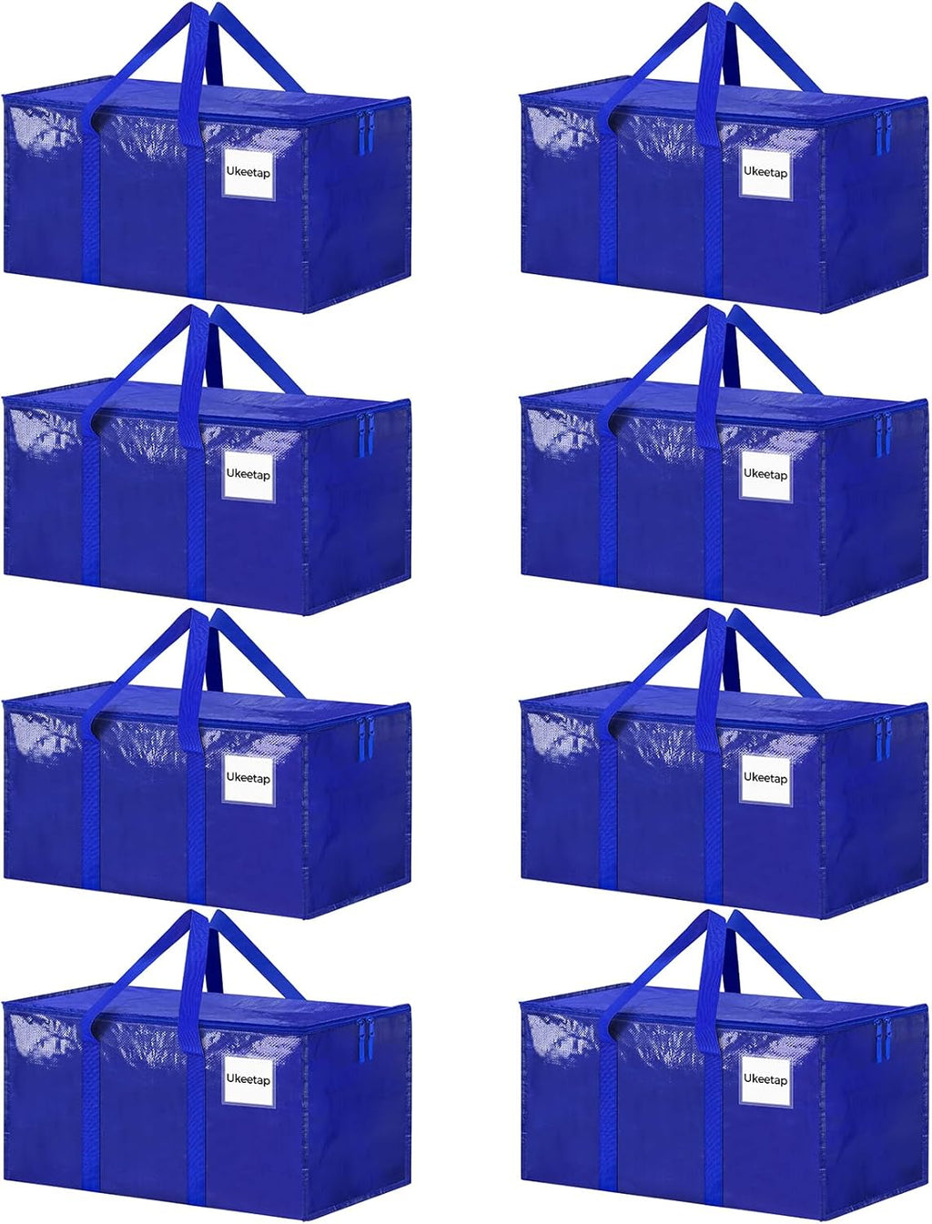 Skiennix Extra Large Heavy-Duty Moving Bags - 8 Pack Blue Storage Totes with Reinforced Handles & Zippers