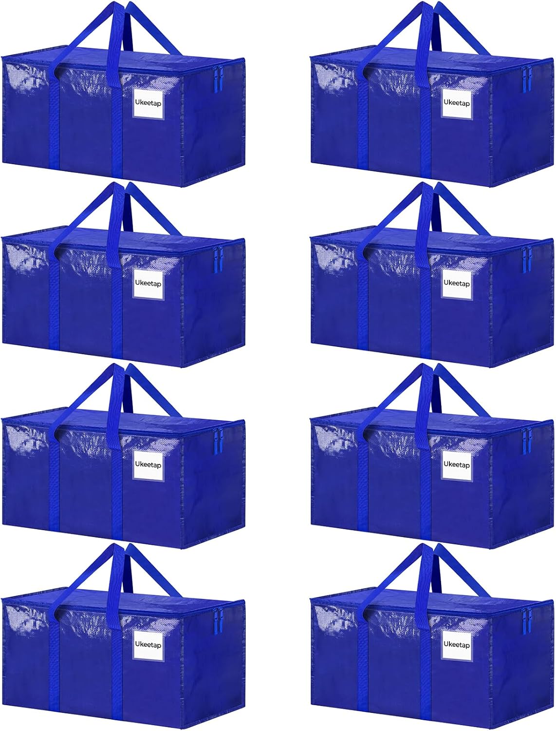 Skiennix Extra Large Heavy-Duty Moving Bags - 8 Pack Blue Storage Totes with Reinforced Handles & Zippers