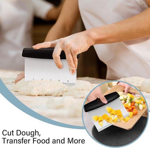 Ecavria Premium Stainless Steel Bench Scraper - Versatile Dough Cutter Set with 2 Flexible Bowl Scrapers
