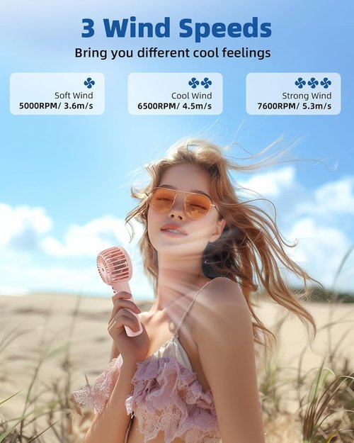 Edvision Mini Handheld Fan - Powerful 3-Speed Portable Design | USB Rechargeable for Travel & Makeup - Pink