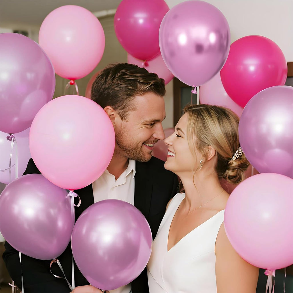 Skiennix 12-Inch Pink Balloons - Hot Pink & Metallic for Birthday, Wedding, Baby Shower Decor