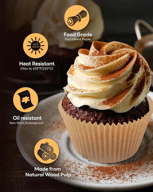 Bake Choice Jumbo Cupcake Liners - 100 Unbleached Greaseproof Parchment Paper Wrappers for Parties & Events