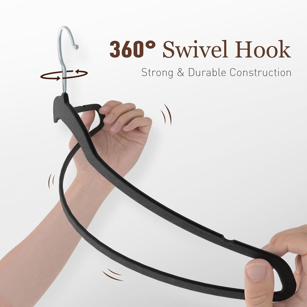 Velvet Hangers 50 Pack - Slim Non-Slip Space-Saving Clothes Hangers | Heavy Duty for Pants, Coats, and More - Black
