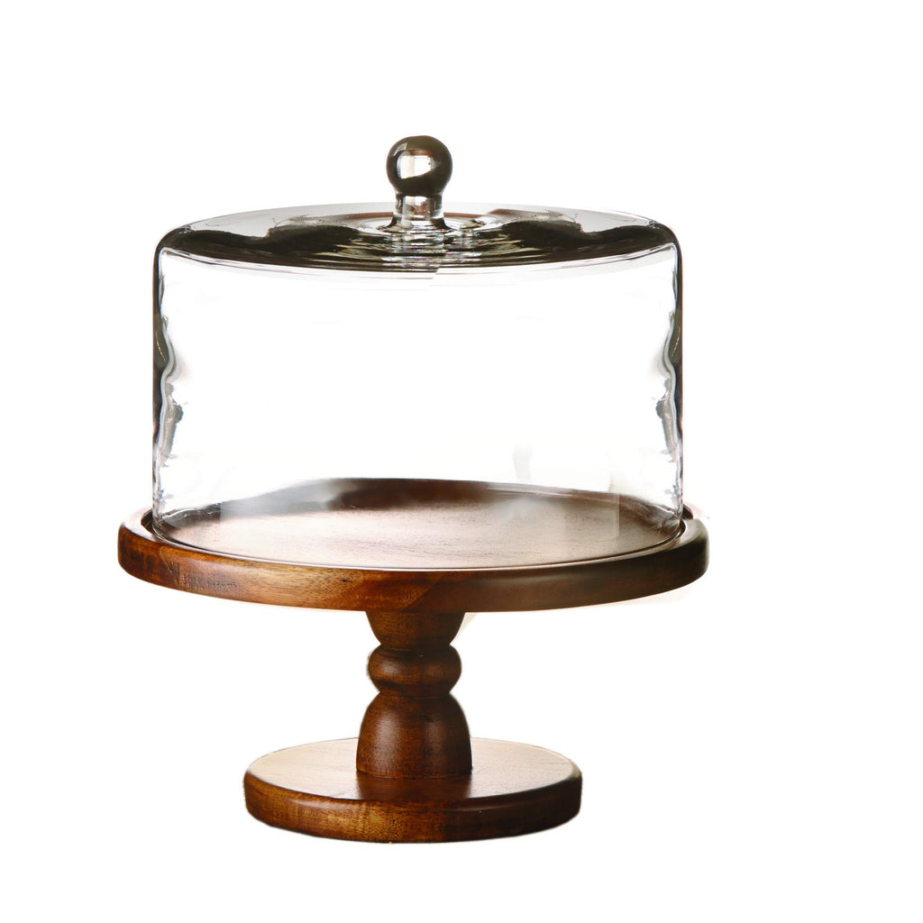 American Atelier Madera Pedestal Plate with Dome, Brown, 11.8x12.2"