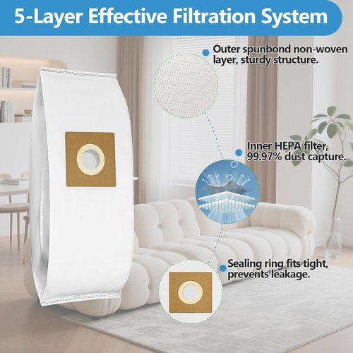 7 Pack Type Y HEPA Vacuum Bags Compatible with Hoover Style Y, Z, YZ Upright Vacuums, WindTunnel Uprights, Replace Part 4010100Y, AH10040, 902481001, AH10165