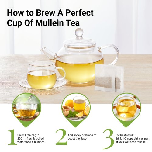 Premium 20 Mullein Tea Bags For Lungs - 100% Pure Mullein Leaf | For Lung Health & Respiratory Wellness Support | Caffeine Free - No Additives & Non-GMO | Plastic-Free, Plant-Based Tea Bags