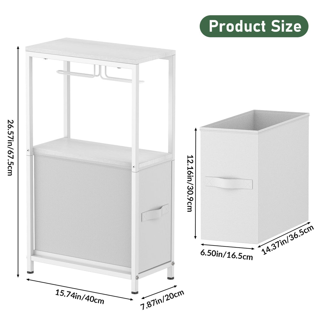 NOVIMANGO Slim Toilet Paper Storage Cabinet White, Toilet Paper Holder with Storage Bathroom Cabinet for Small Spaces Freestanding Tissue Stand with Drawer