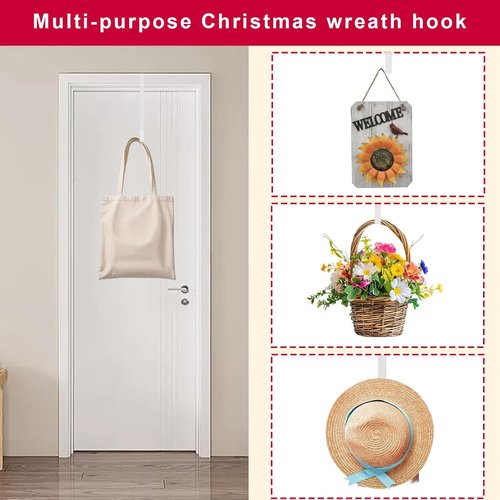 ESFUN Black Wreath Hanger - Over The Door Metal Hook for Christmas Decorations | 12 Inch, 2 Pack