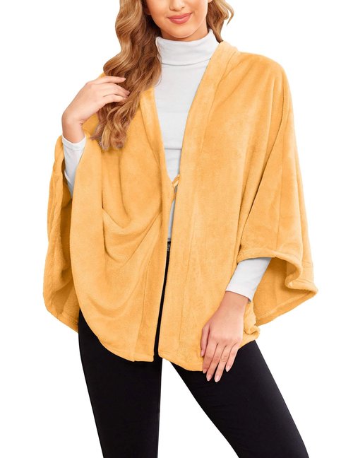 Ekouaer Flannel Faux Poncho for Women Wearable Blanket Lightweigh Blanket Warm TV Shawl Winter Coat Sweater Cape Khiki
