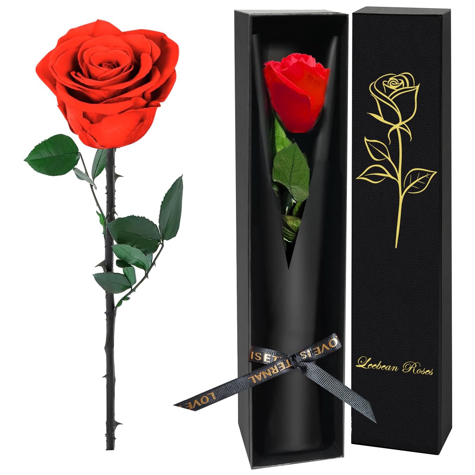 Leebean Single Forever Roses Luxury Gift for Women/Men, Birthday Gifts for Women,Flowers Gifts for Girlfriend,Wife,Mom,Anniversary,Valentine's Day,Wedding,Graduation,Presents for Her,Red