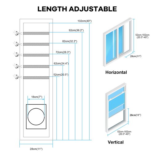 Portable Air Conditioner Window Vent Kit, Universal Sliding Window Seal Kit for Mobile Air Conditioning & Dryer, 28x52~102cm Length Adjustable Full Sealing Waterproof A/C Window Vent Sealing Cloth
