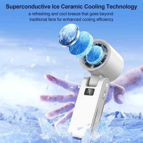 Betunich Portable Handheld Fan, (1-100) Speed Adjustable 3000mAH Rechargeable Personal Air Turbo Fan with Cooling Tech for Outdoor Activities/Travel/Working (White-Grey)