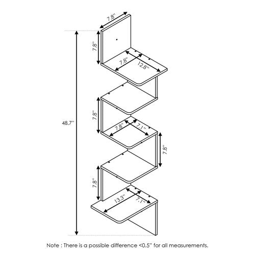 Furinno Rossi Wall Mounted Shelves, 5-Tier Rectangle, Espresso/Black
