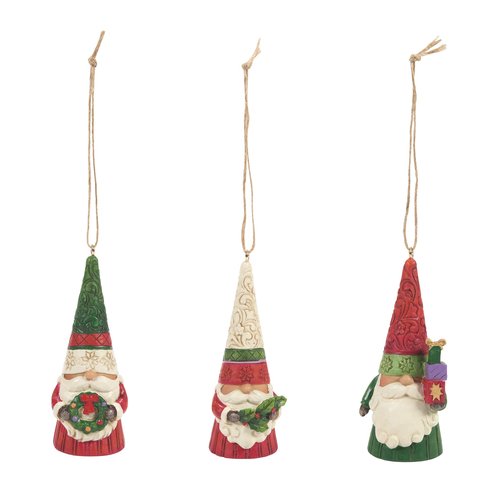 Enesco Jim Shore Heartwood Creek Christmas Gnomes Hanging Ornament Set, 3.35 Inch, Multicolor