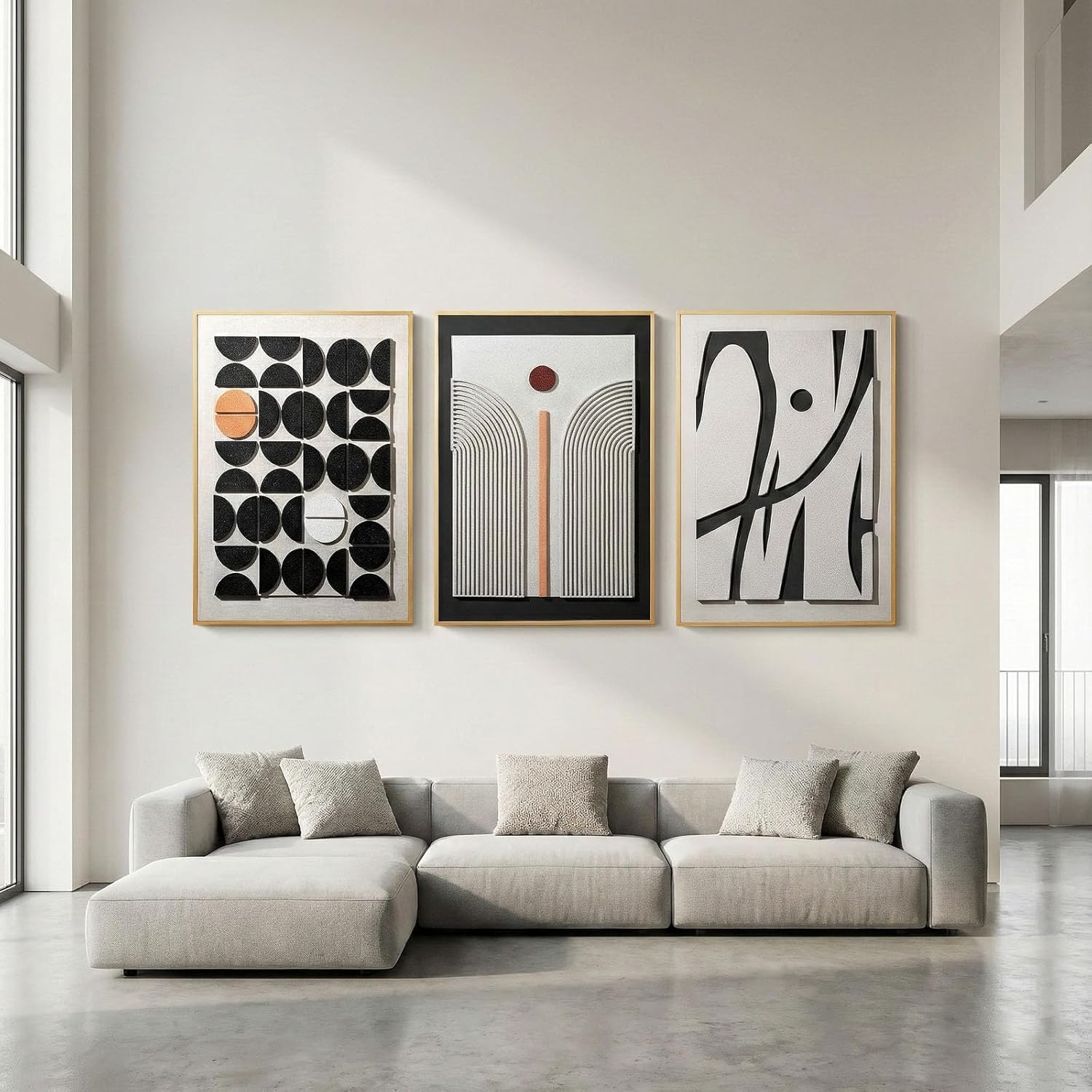 Skiennix 3D Textured Framed Abstract Wall Art - Modern Boho 3-Piece Set for Living Room | 24x36 In
