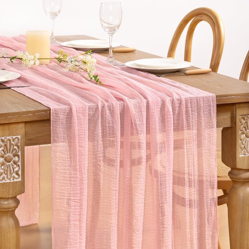 DeZerlor Blush Pink Cheesecloth Table Runner - 120-Inch Boho Gauze for Weddings & Events | 4-Pack