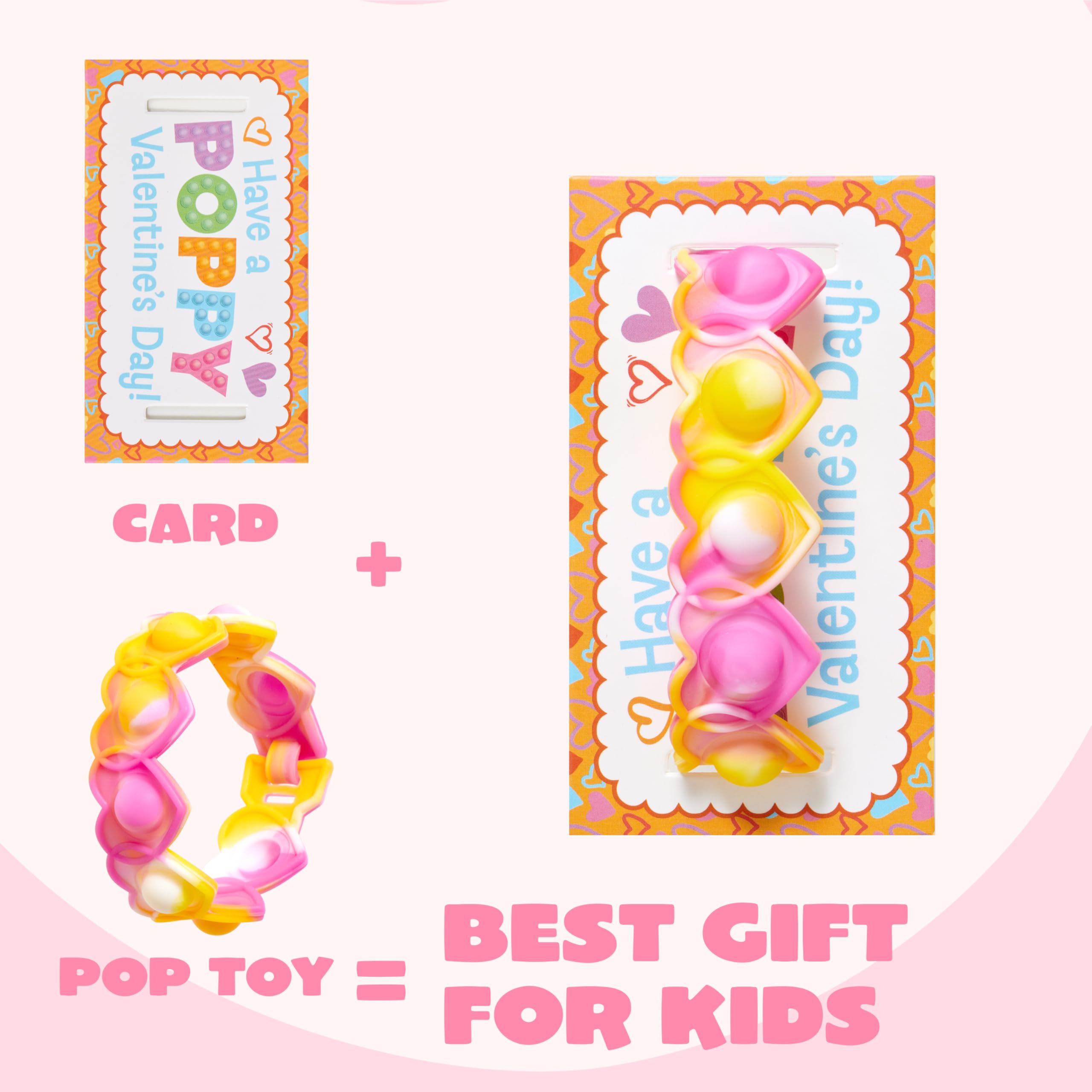 JOYIN 28 PCS Valentine's Day Gifts Cards with Heart Pop Fidget Bracelets, Stress Relief Pop Bubble Fidget Toys for Kids Girls Boys Valentines Classroom School Exchange Gifts, Party Favor Prizes