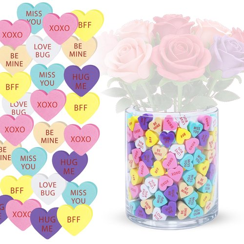 240 Pcs Foam Conversation Hearts Vase Filler, Valentine's Day Heart Ornament for Floating Candles, Wedding & Party Decor, 6 Colors & 6 Messages(Mixed Colors Heart Shaped)