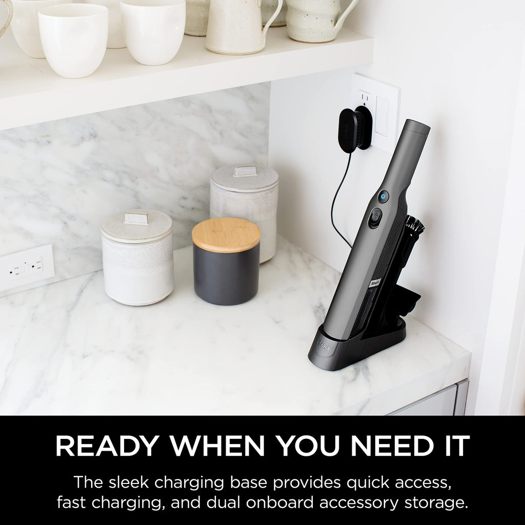 Shark WV201 WANDVAC Handheld Vacuum, Lightweight at 1.4 Pounds with Powerful Suction, Charging Dock, Single Touch Empty and Detachable Dust Cup,Graphite, Slate