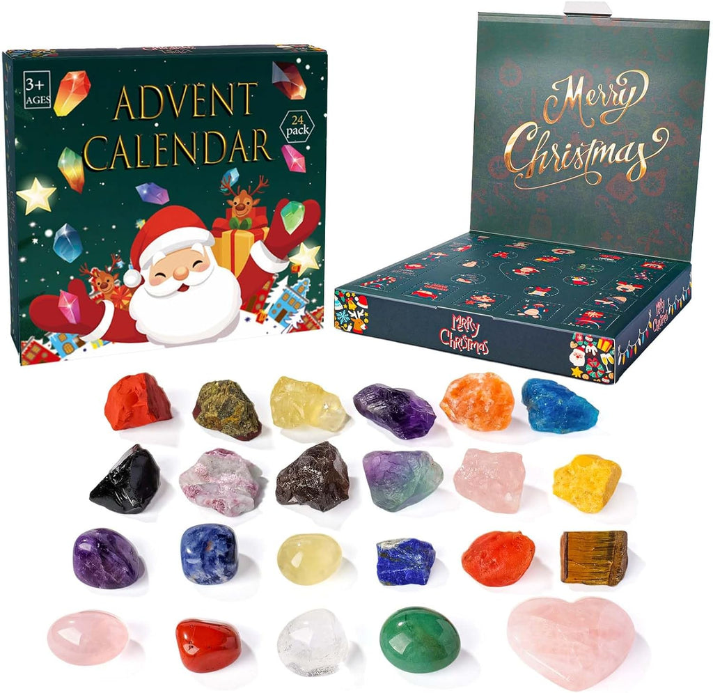 Skiennix 24 PCS Natural Crystal Gemstones Advent Calendar - Healing Stones & Minerals for All Ages
