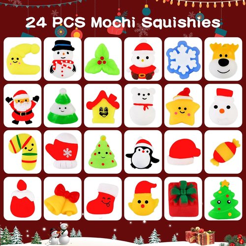 Christmas Advent Calendar 2025 - 24 Cute Mochi Squishies for Kids | Perfect Stocking Stuffer Gifts