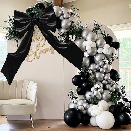 Coquette Giant Black Satin Bow - 24 x 42 Inches | Elegant Room Decor & Birthday Party Backdrop