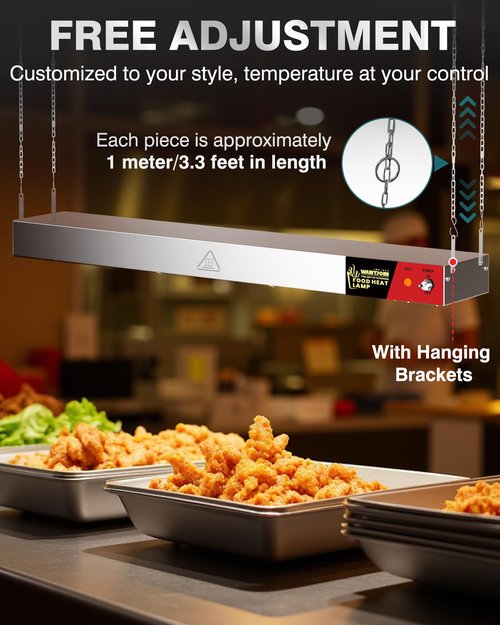 WantJoin Heat Lamp for Food - 36 Inch Hanging Commercial Food Heating Lamps Stainless Steel, Electric Warm Strip Heater for Cafeteria Restaurant Kitchen Service, 500W