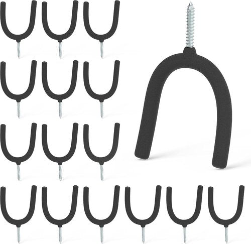 HUHOLE 16-Pack U Hooks - Multi-Purpose Vinyl Coated Steel Wall Organizers for Tools & Home Items | Black