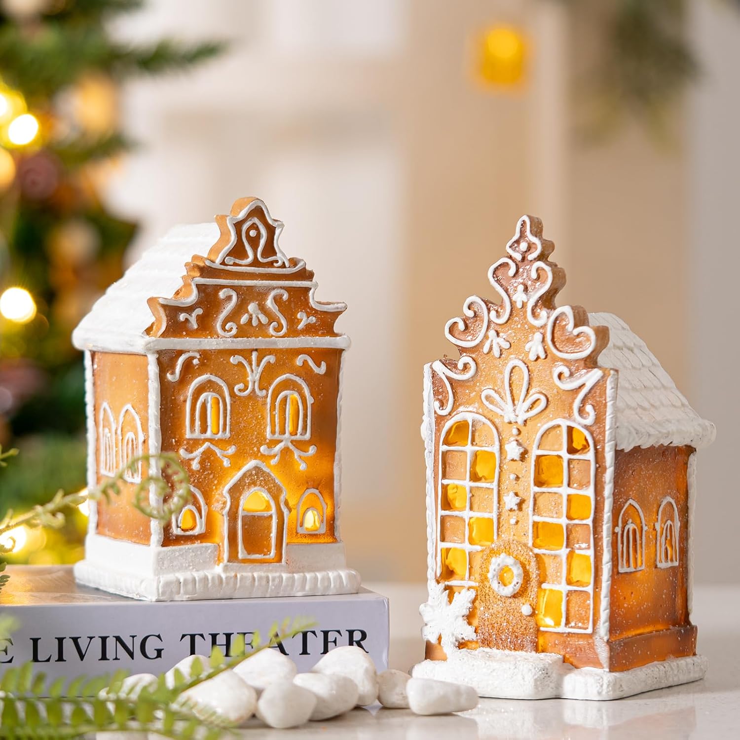 Regine Switzerland 2Pc Christmas Gingerbread Village House Figurines - Pre-Lit LED Table Decorations